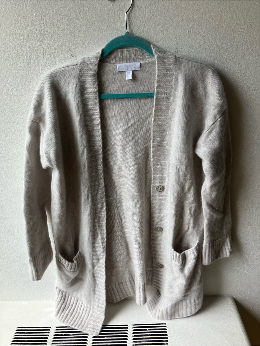 White Label 100% Cashmere Open-Front Cream Women's Cardigan with Pockets